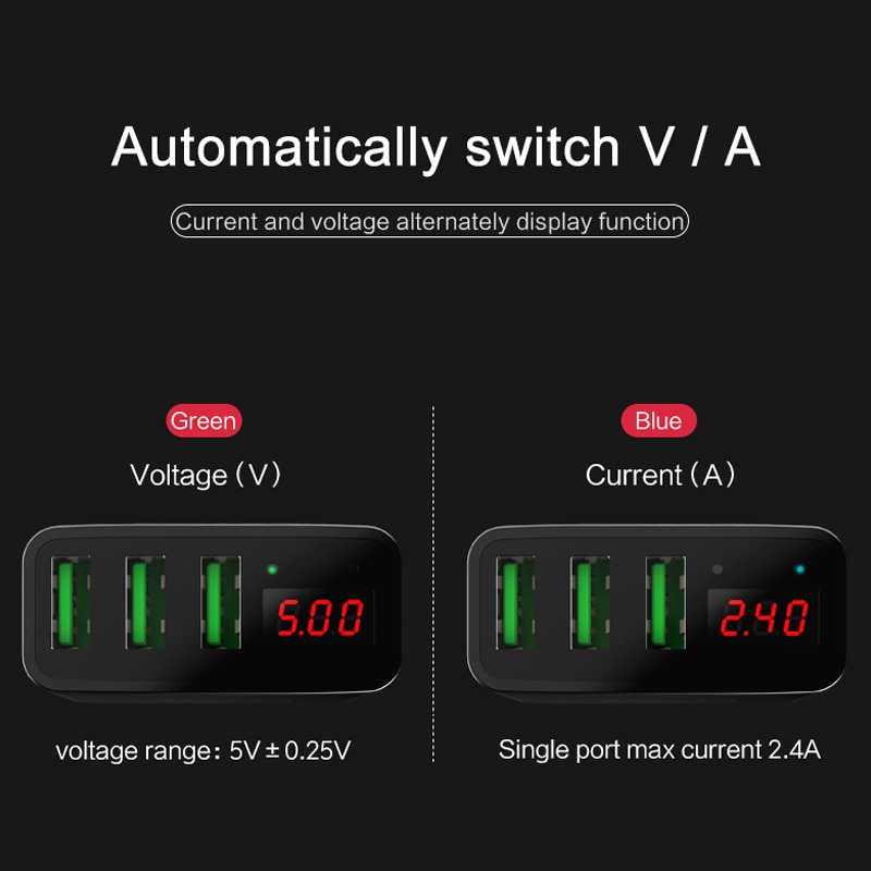 Smart Charger 3 Port USB LED Display