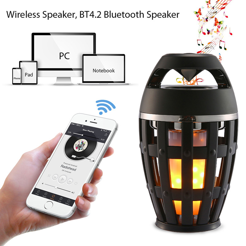 Wireless Outdoor Speaker LED Flame Lamp 2 in 1