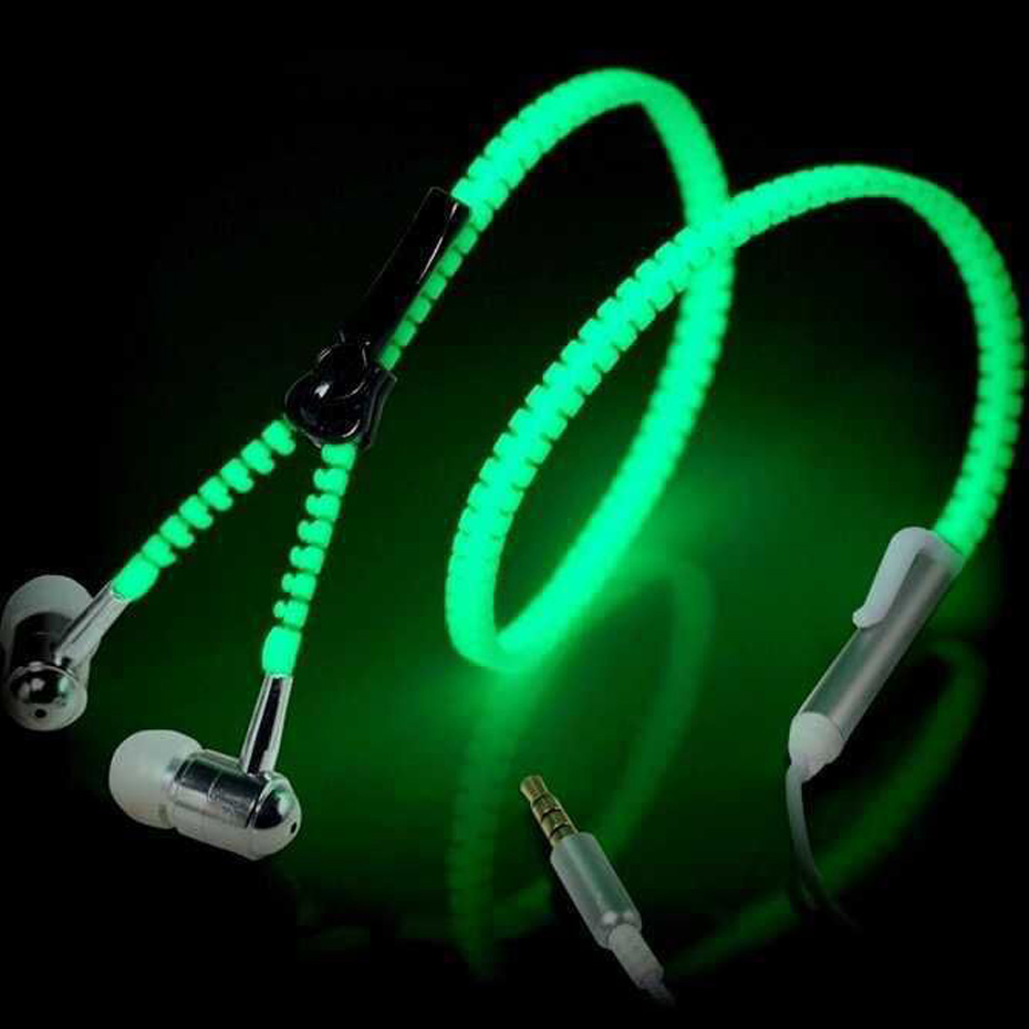 Glow Headphones Glow in the Dark Zipper Earphones