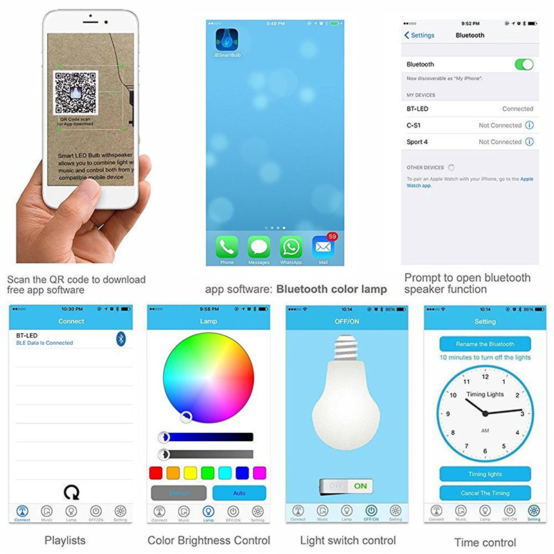 Wireless Speaker Bluetooth LED Bulb