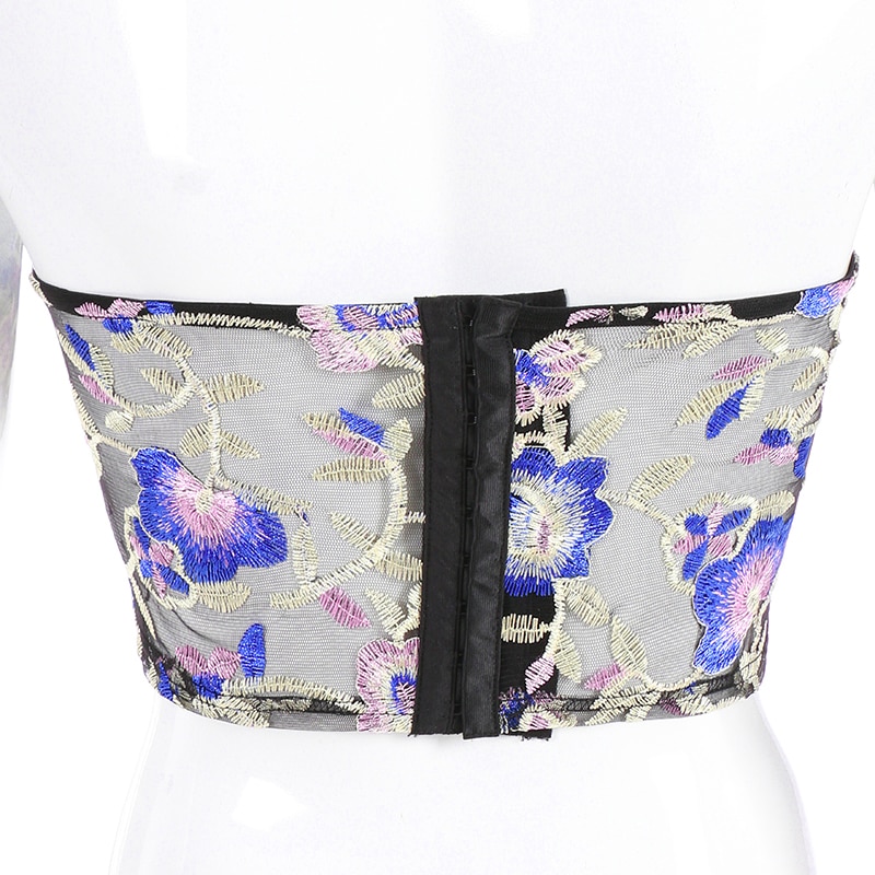 Corset Tube Top with Floral Embroidery