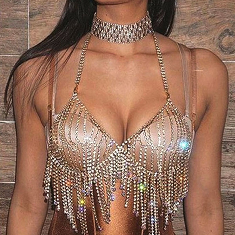 Rhinestone Chain Bra Body Jewelry