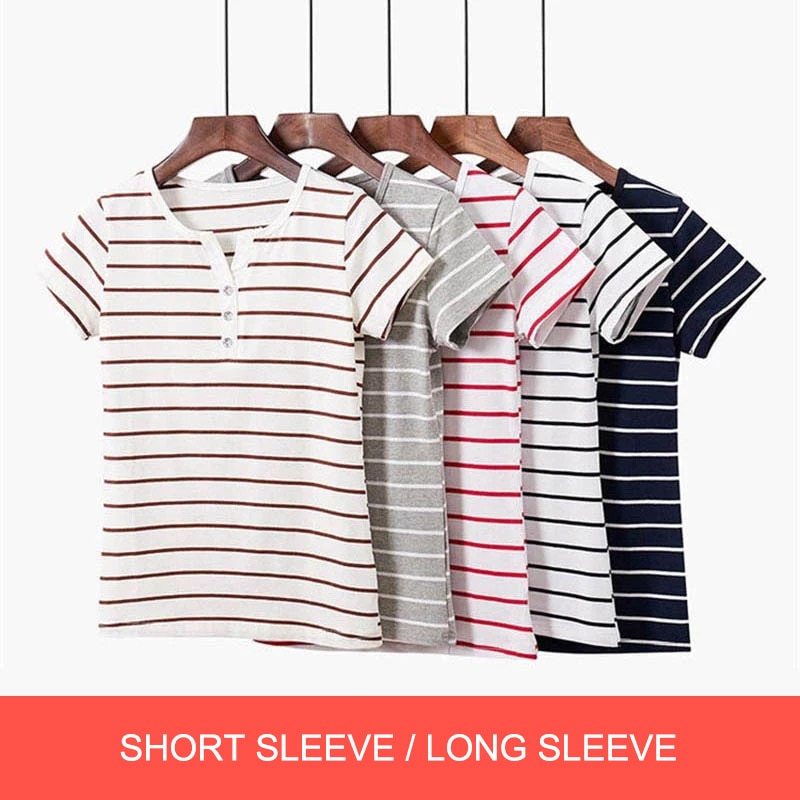 Long/Short Sleeves Striped Top For Women