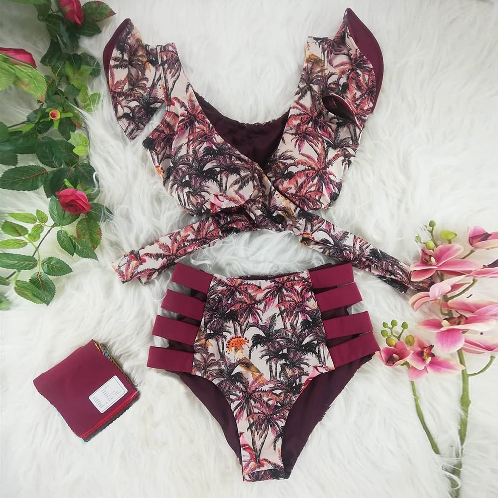 Two Piece Bathing Suit With Printed Design