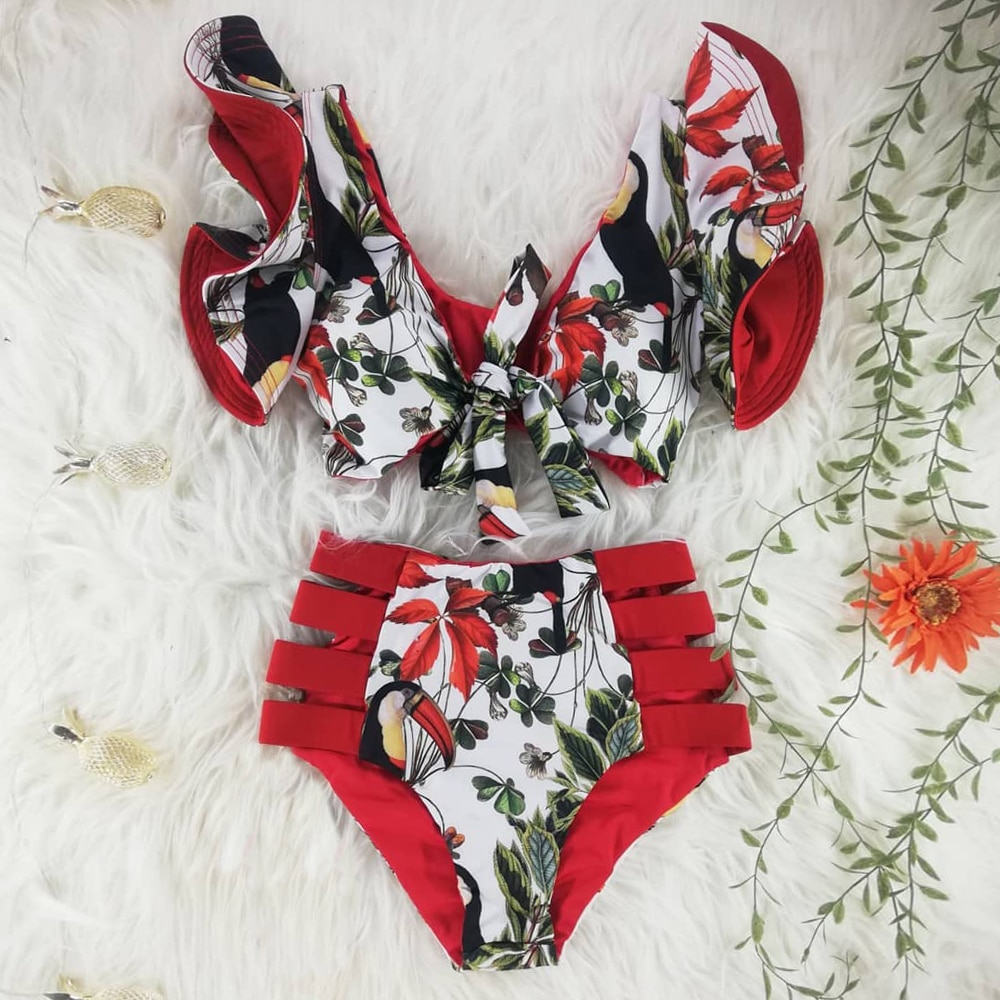 Two Piece Bathing Suit With Printed Design