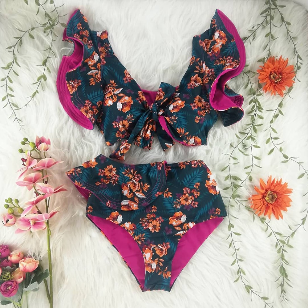 Two Piece Bathing Suit With Printed Design