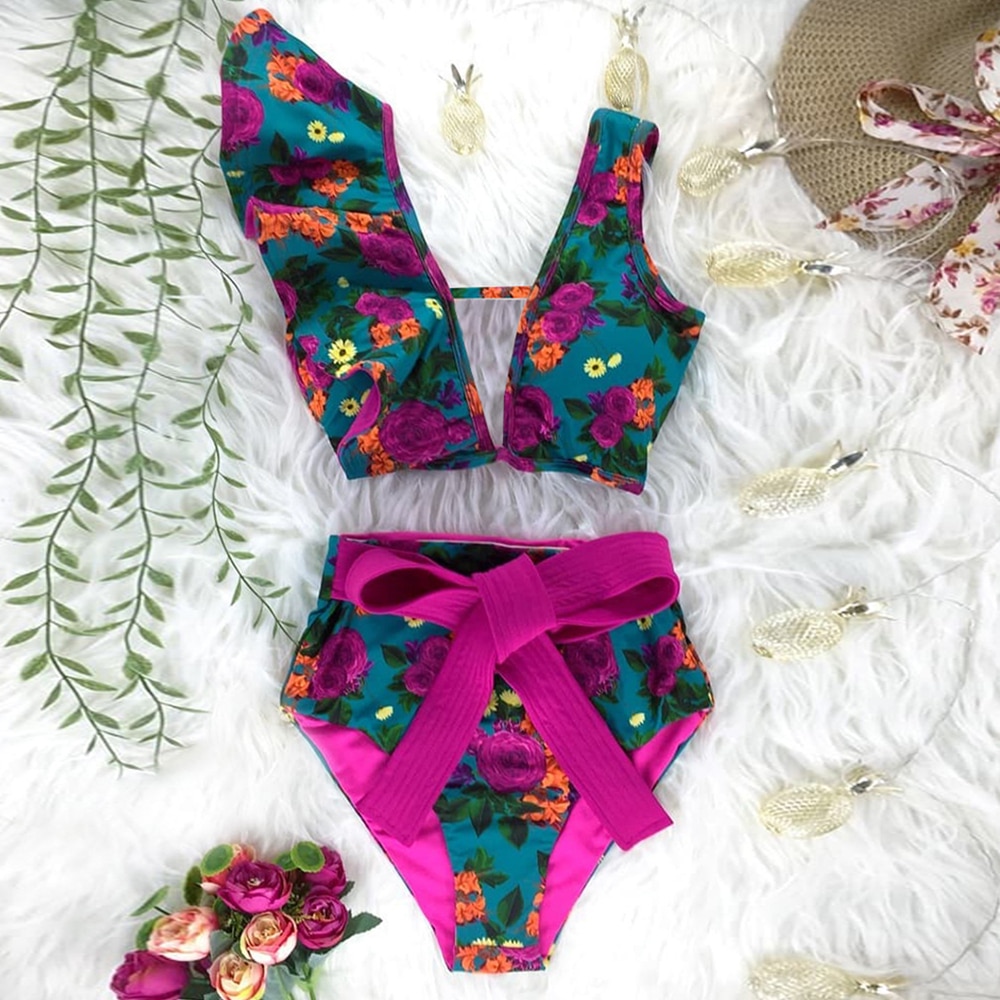 Two Piece Bathing Suit With Printed Design