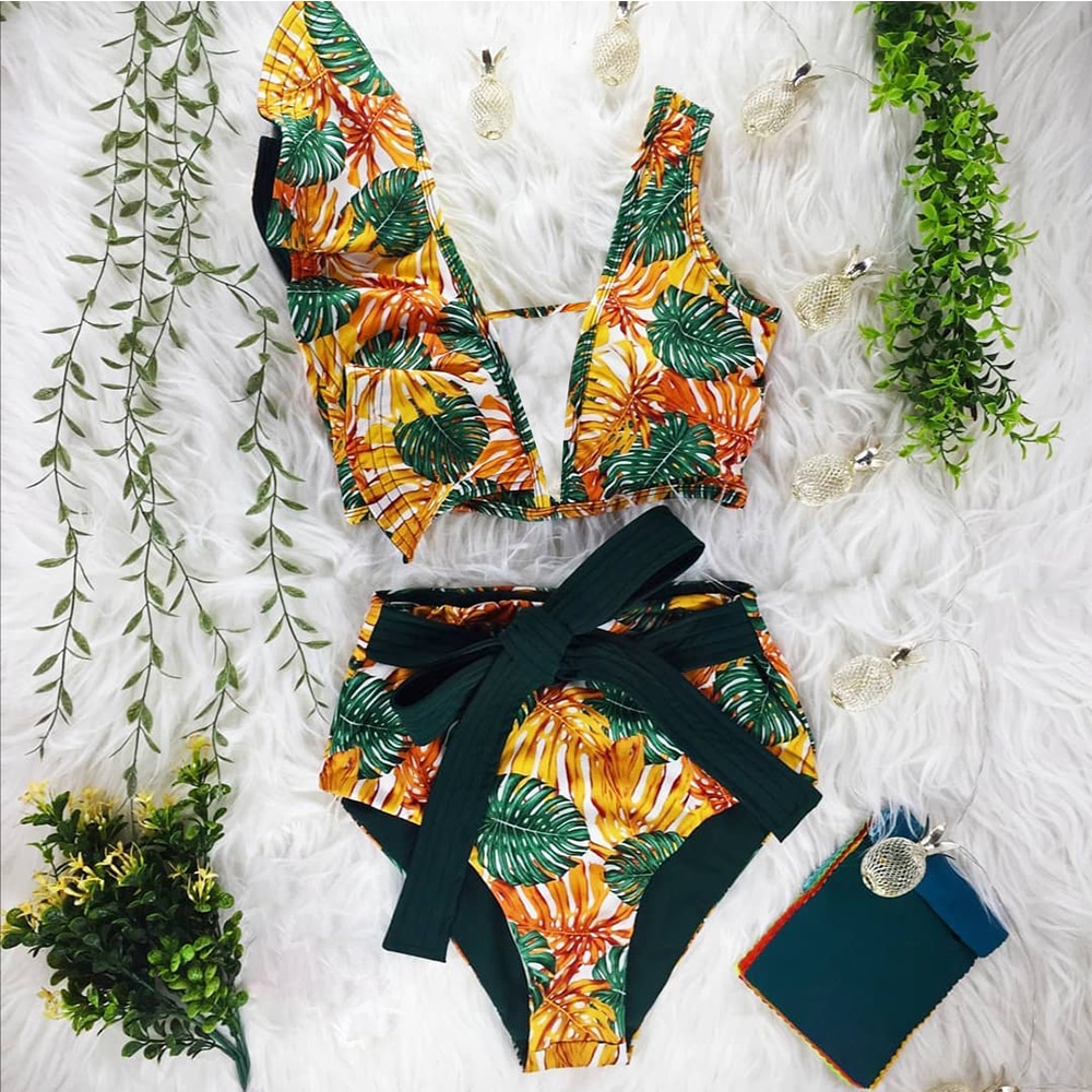 Two Piece Bathing Suit With Printed Design