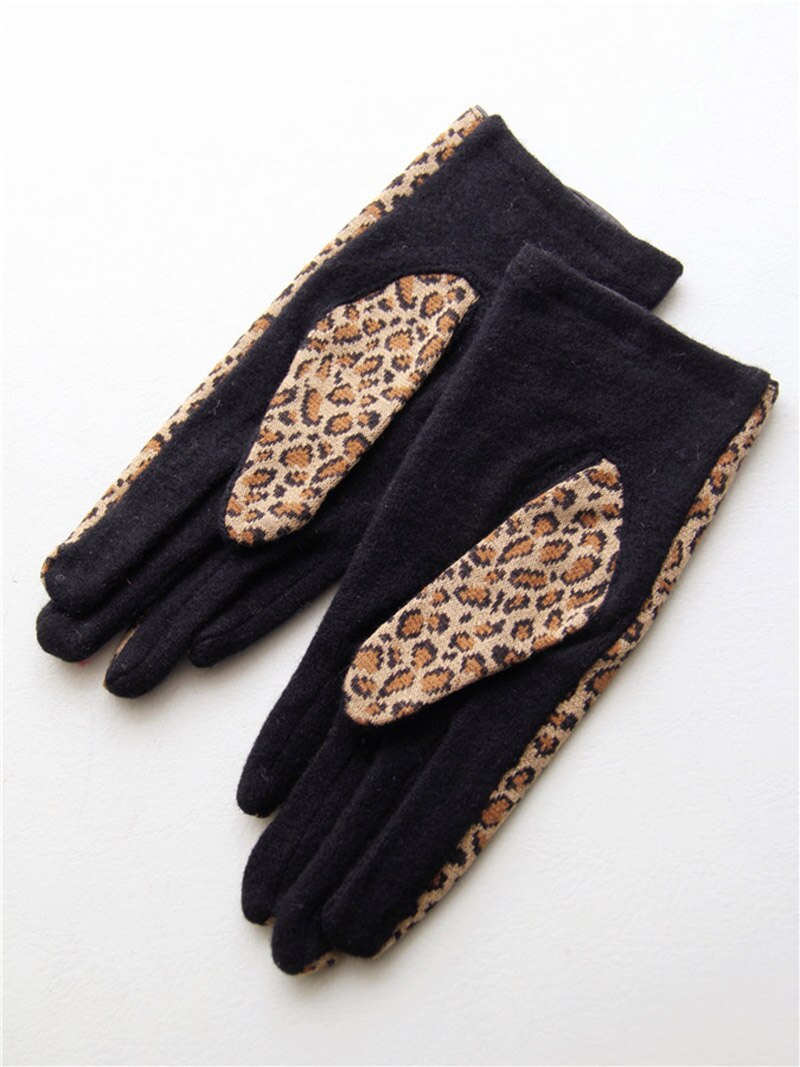 Leopard Print Gloves Wool Mittens