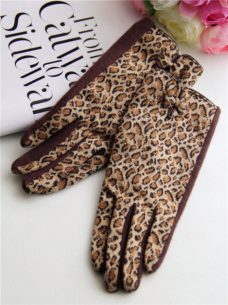 Leopard Print Gloves Wool Mittens