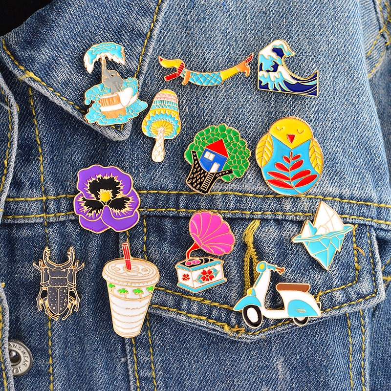 Denim Jacket Pin Cartoon Brooch