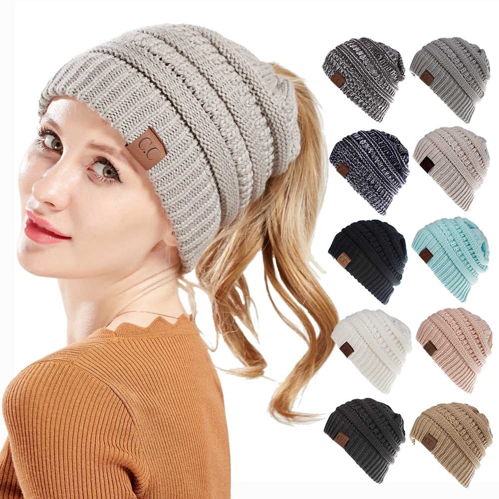 Ponytail Winter Hat Knitted Beanie