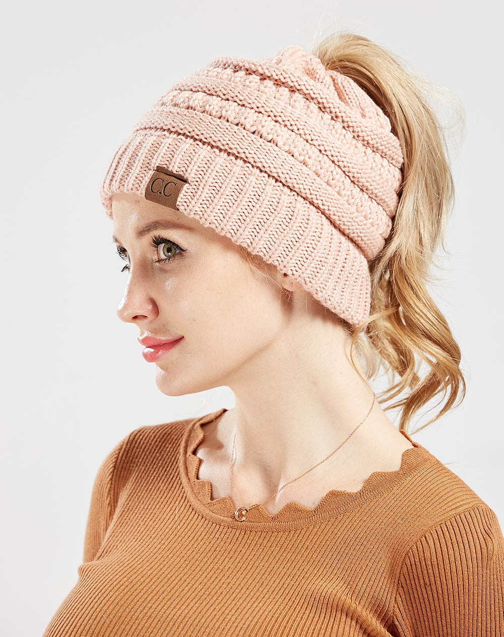 Ponytail Winter Hat Knitted Beanie