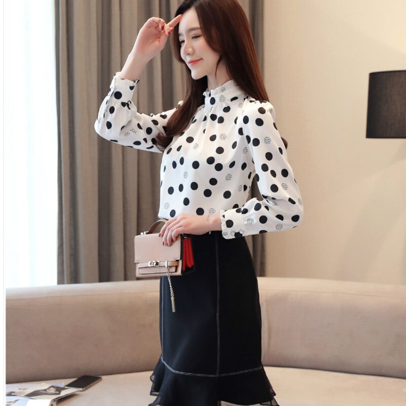 Polka Dot Blouse Ladies Long Sleeve Blouse