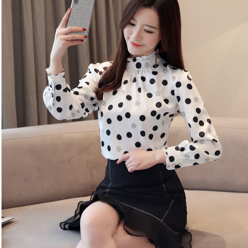 Polka Dot Blouse Ladies Long Sleeve Blouse