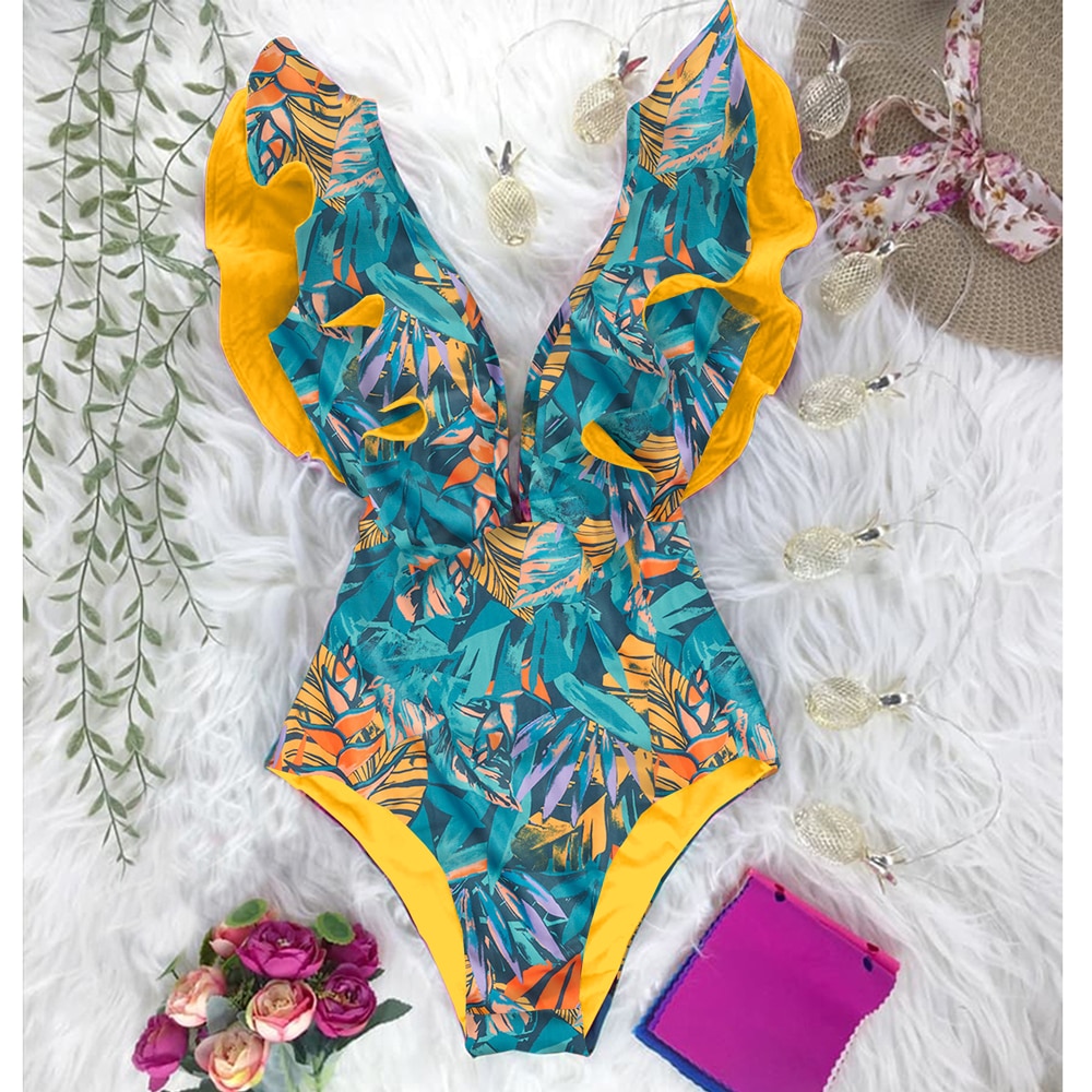 Ruffle One Piece Swimsuit Sexy Beachwear