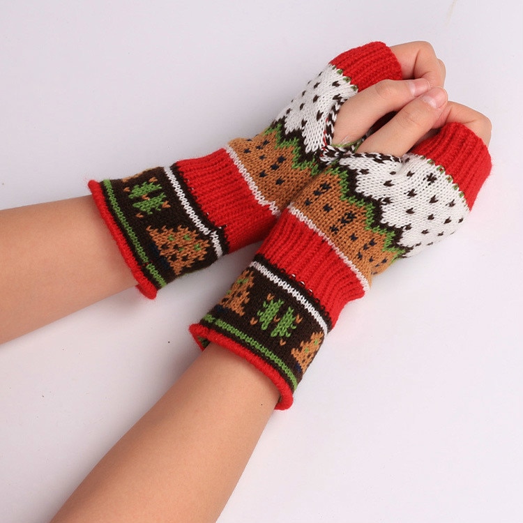 Christmas Gloves Fingerless Mittens