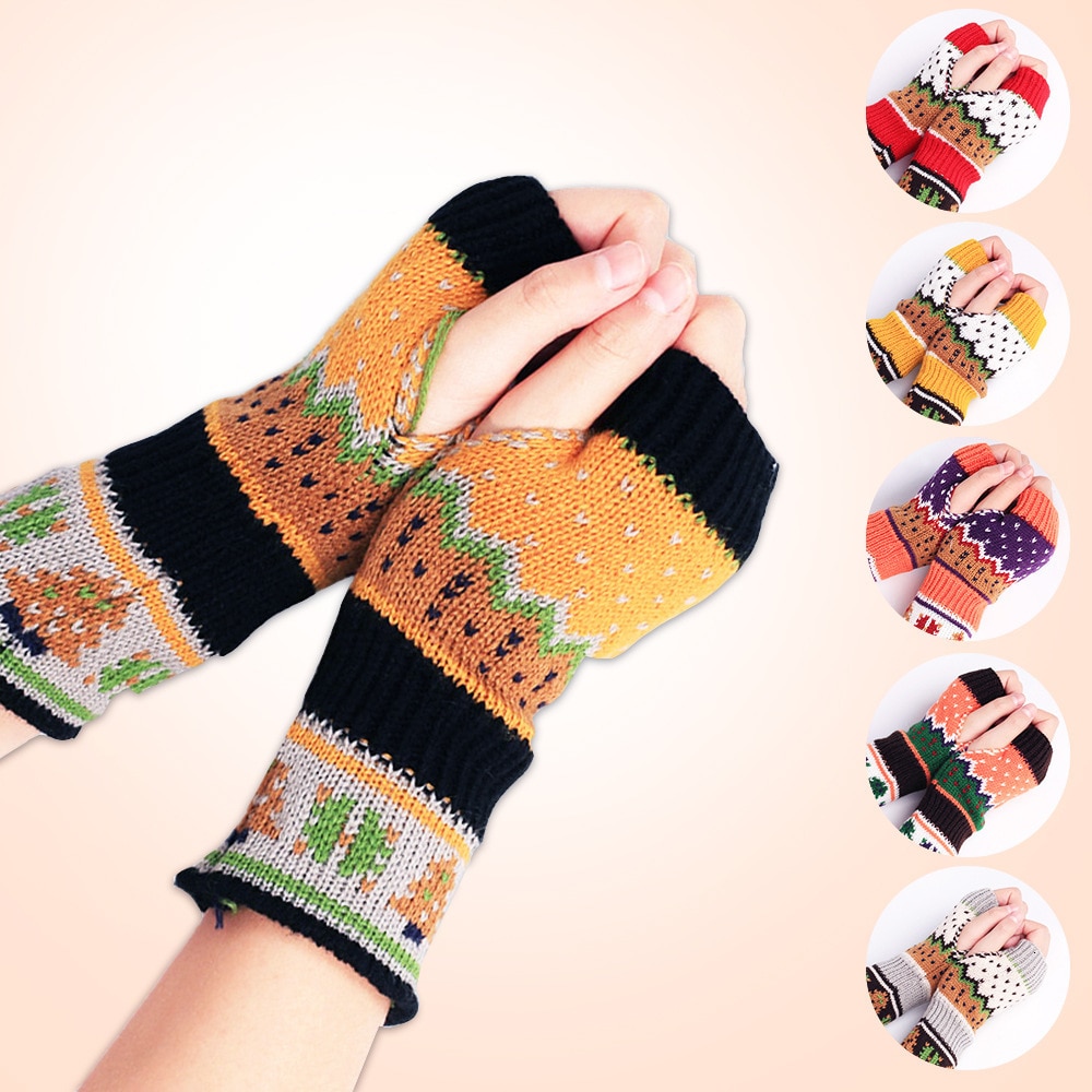 Christmas Gloves Fingerless Mittens