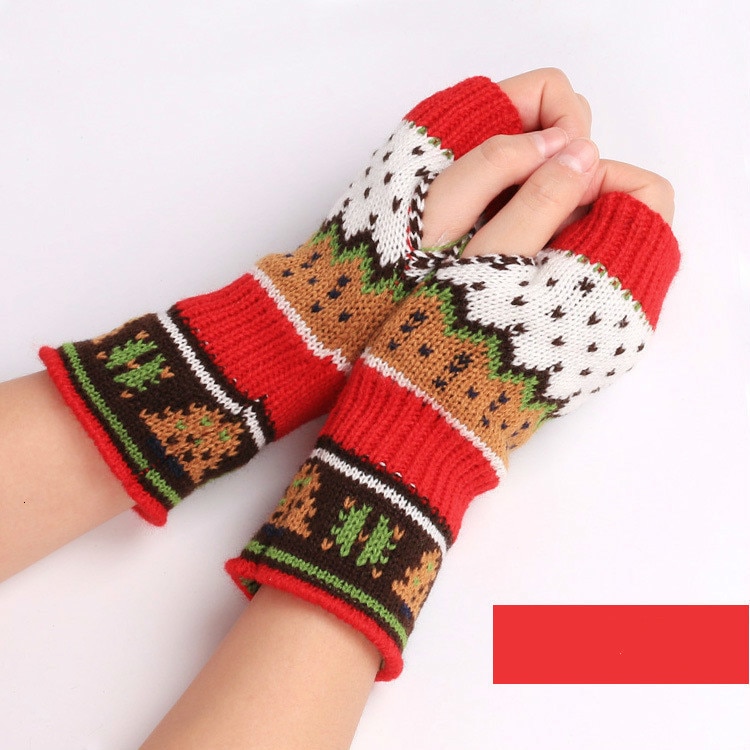 Christmas Gloves Fingerless Mittens