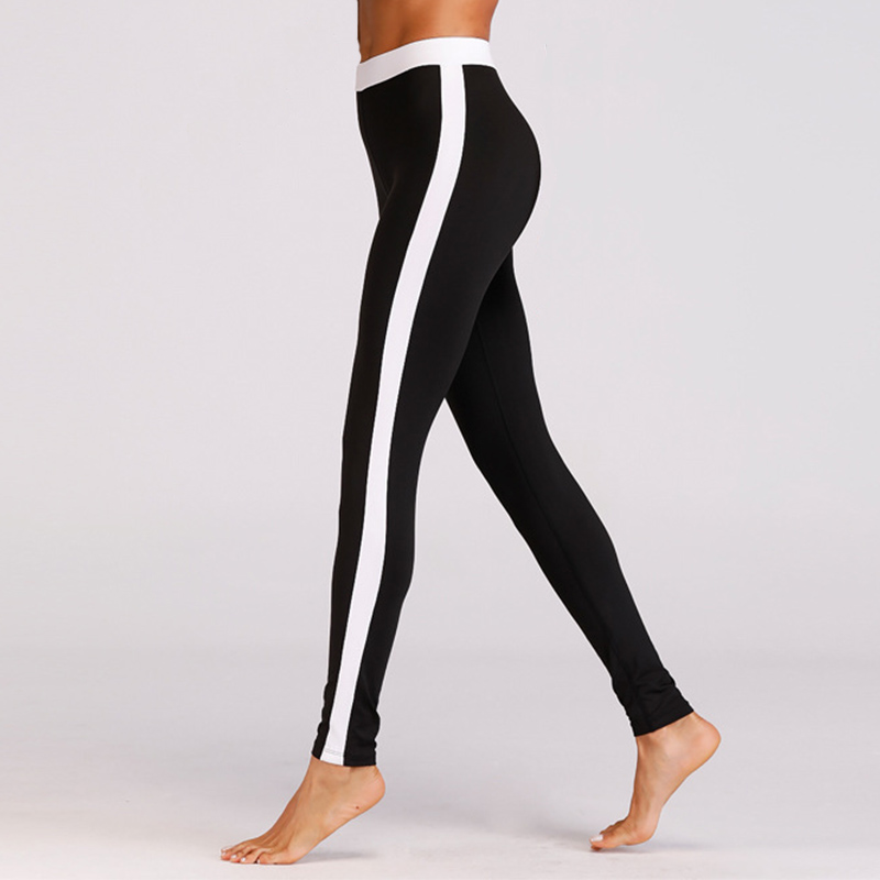 Ladies Sports Leggings White Side Stripe Design