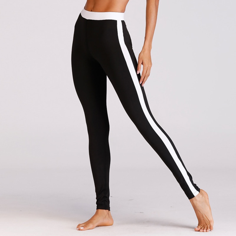 Ladies Sports Leggings White Side Stripe Design