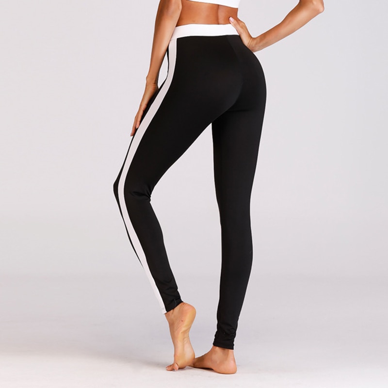 Ladies Sports Leggings White Side Stripe Design