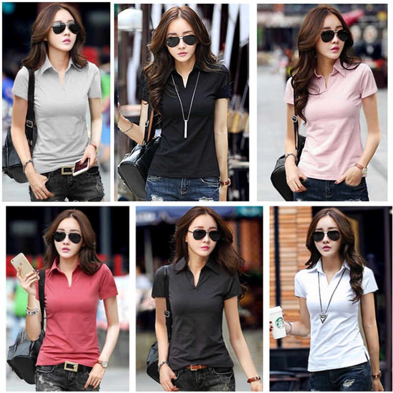 Ladies Polo Shirt Casual Short Sleeve Top