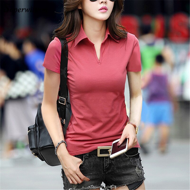 Ladies Polo Shirt Casual Short Sleeve Top