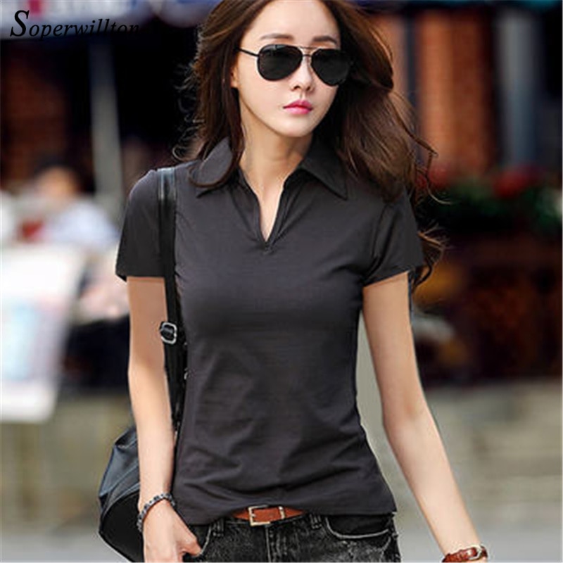 Ladies Polo Shirt Casual Short Sleeve Top