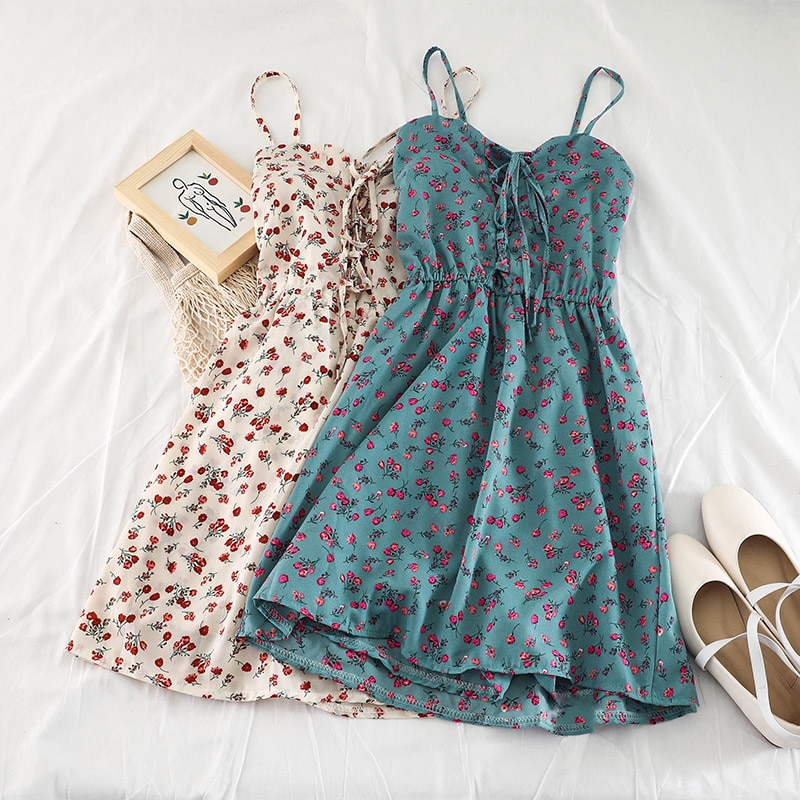 Short Floral Dress Sleeveless Apparel