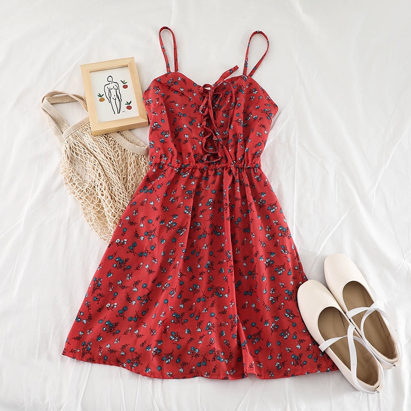 Short Floral Dress Sleeveless Apparel