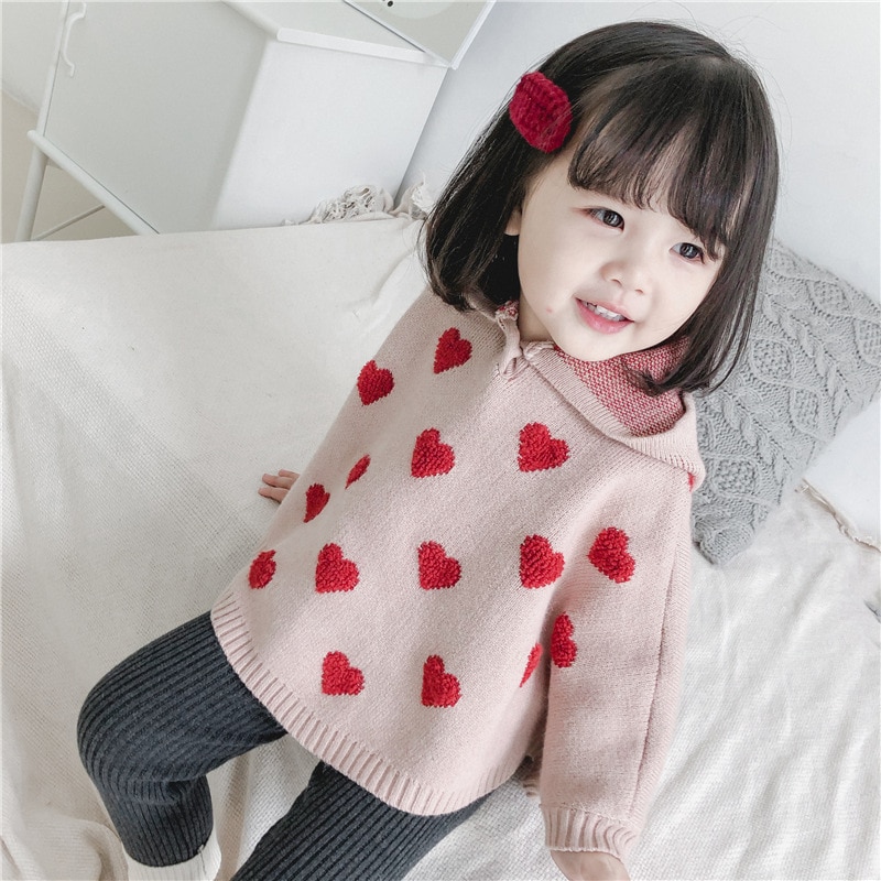 Cute Sweater For Girls Heart Pattern