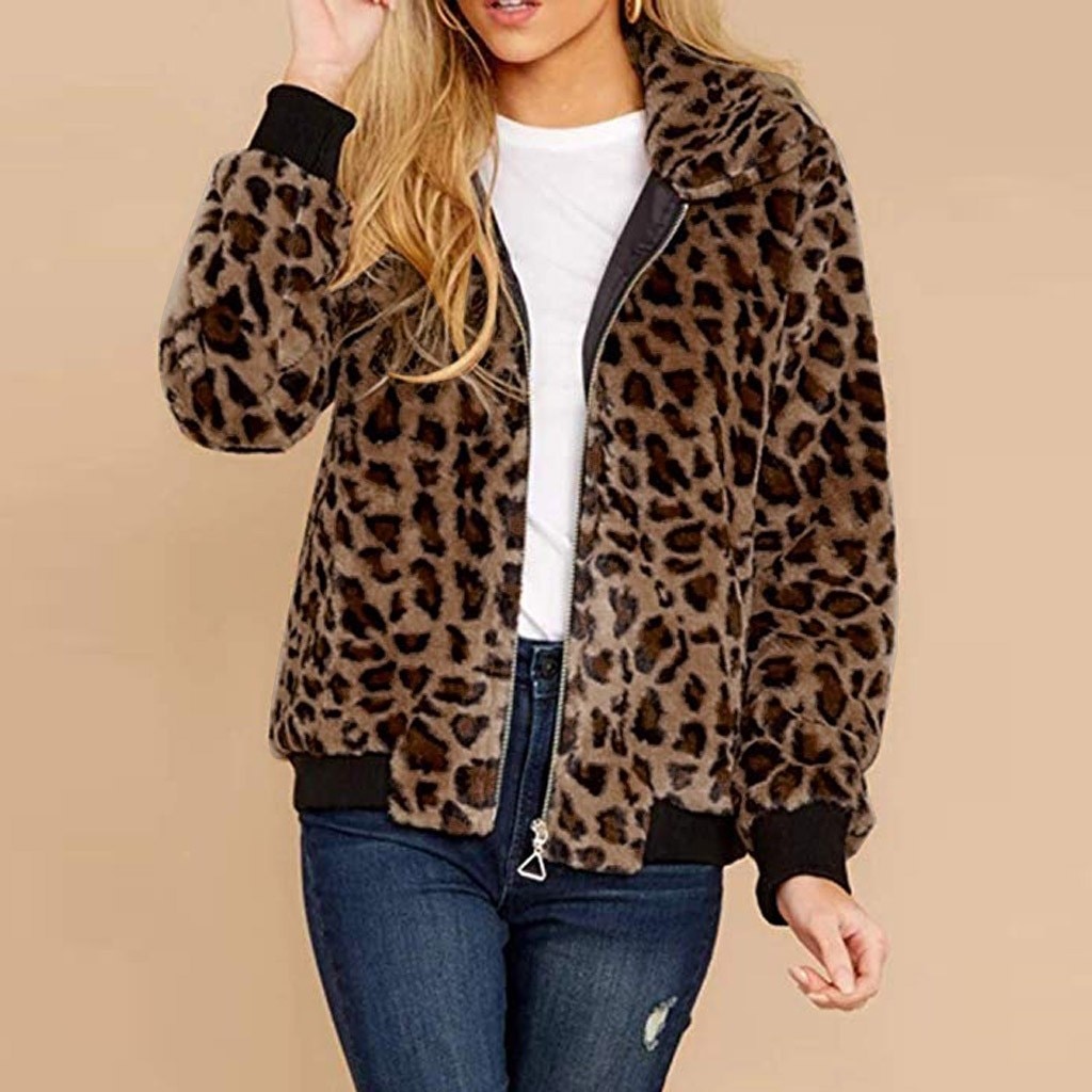 Leopard Print Jacket Warm Coat For Women