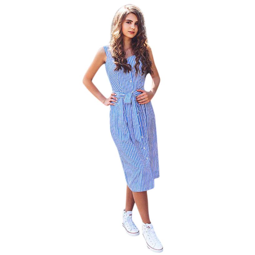 Blue Striped Dress Ladies Apparel