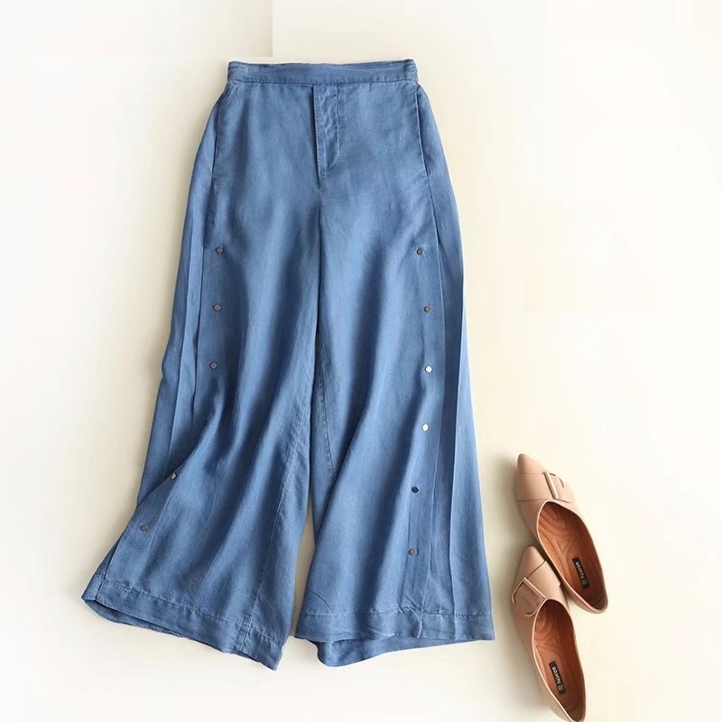 Denim Palazzo Pants Wide Leg Trouser