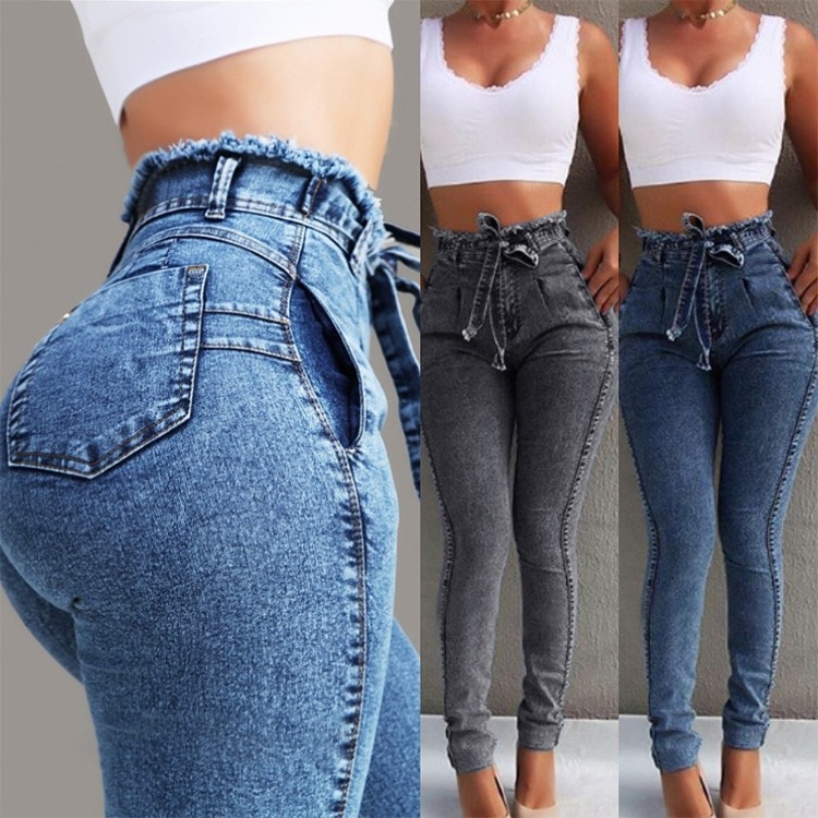 Ladies High Waisted Jeans Slim Denim