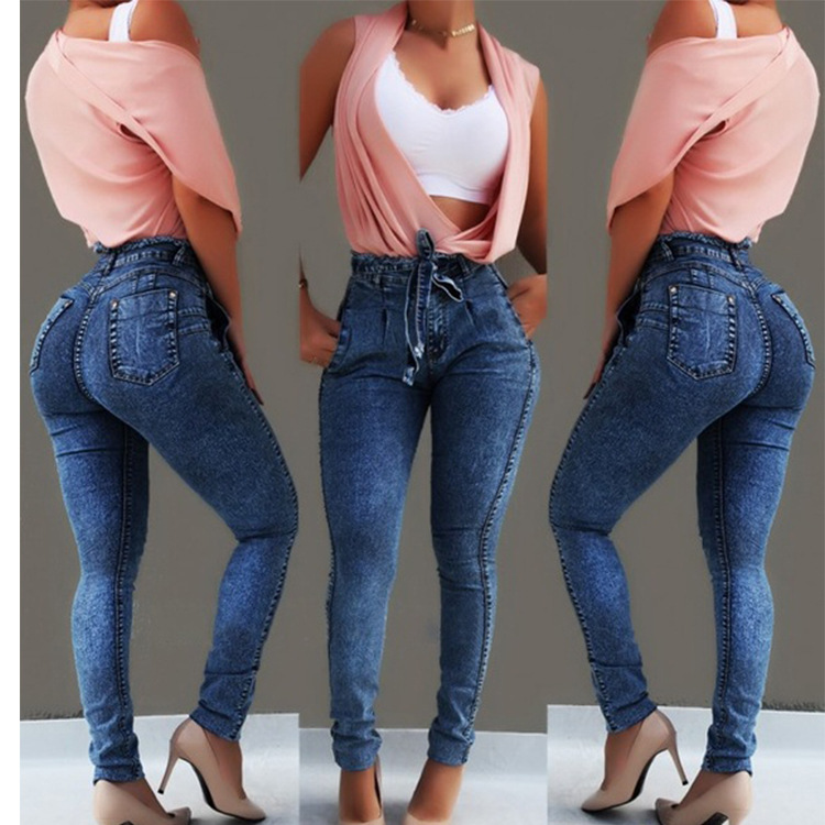 Ladies High Waisted Jeans Slim Denim