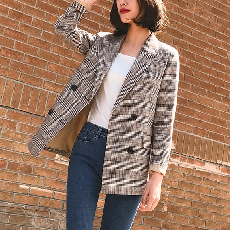 Girls Blazer Vintage Plaid Retro Suit