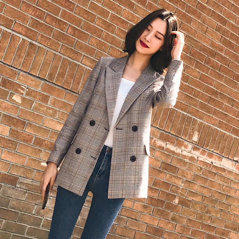 Girls Blazer Vintage Plaid Retro Suit