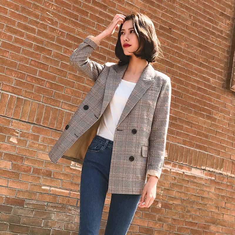 Girls Blazer Vintage Plaid Retro Suit