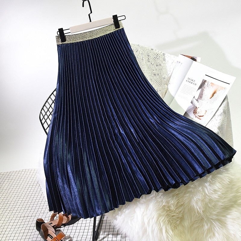 Pleated Midi Skirt High Waist Skirt