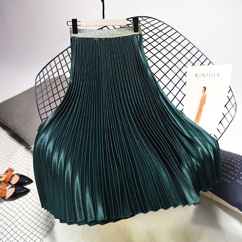 Pleated Midi Skirt High Waist Skirt