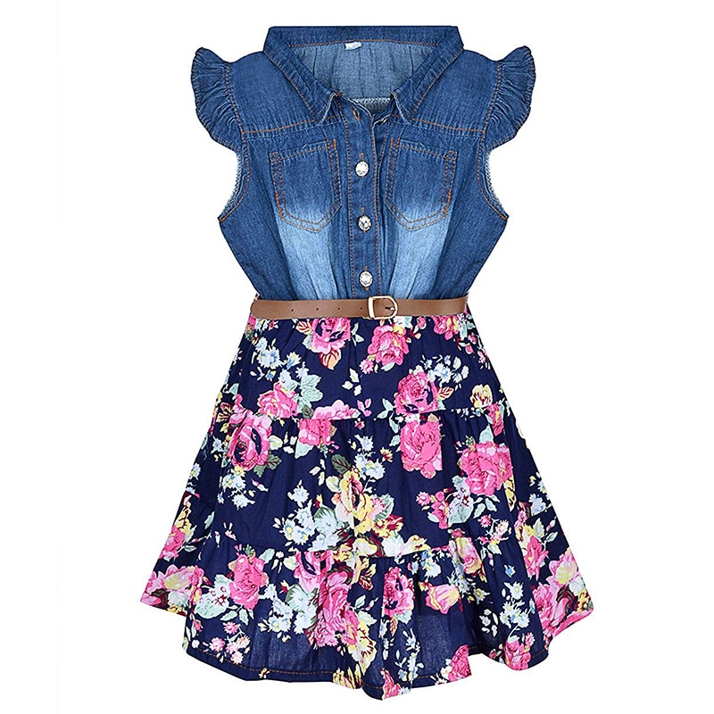 Fancy Dress For Girls Floral Denim