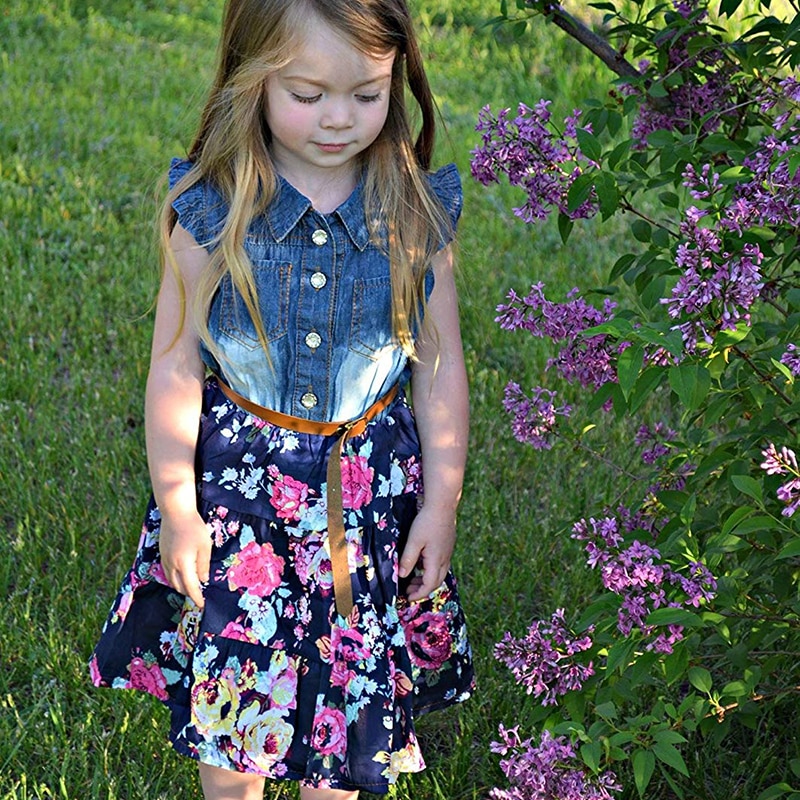 Fancy Dress For Girls Floral Denim