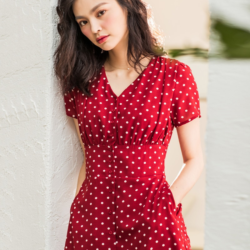 Red Polka Dot Dress Elegant Wear