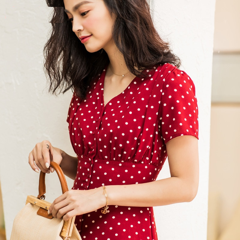 Red Polka Dot Dress Elegant Wear