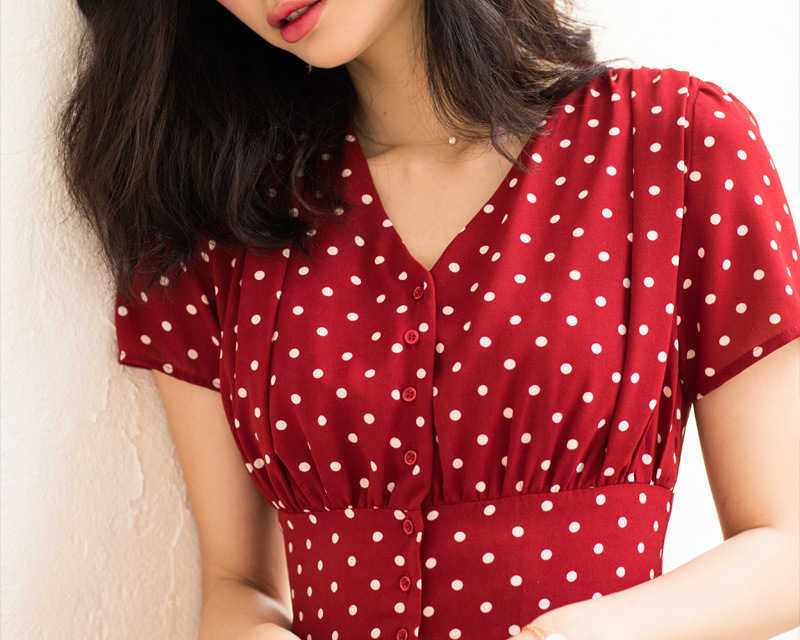 Red Polka Dot Dress Elegant Wear