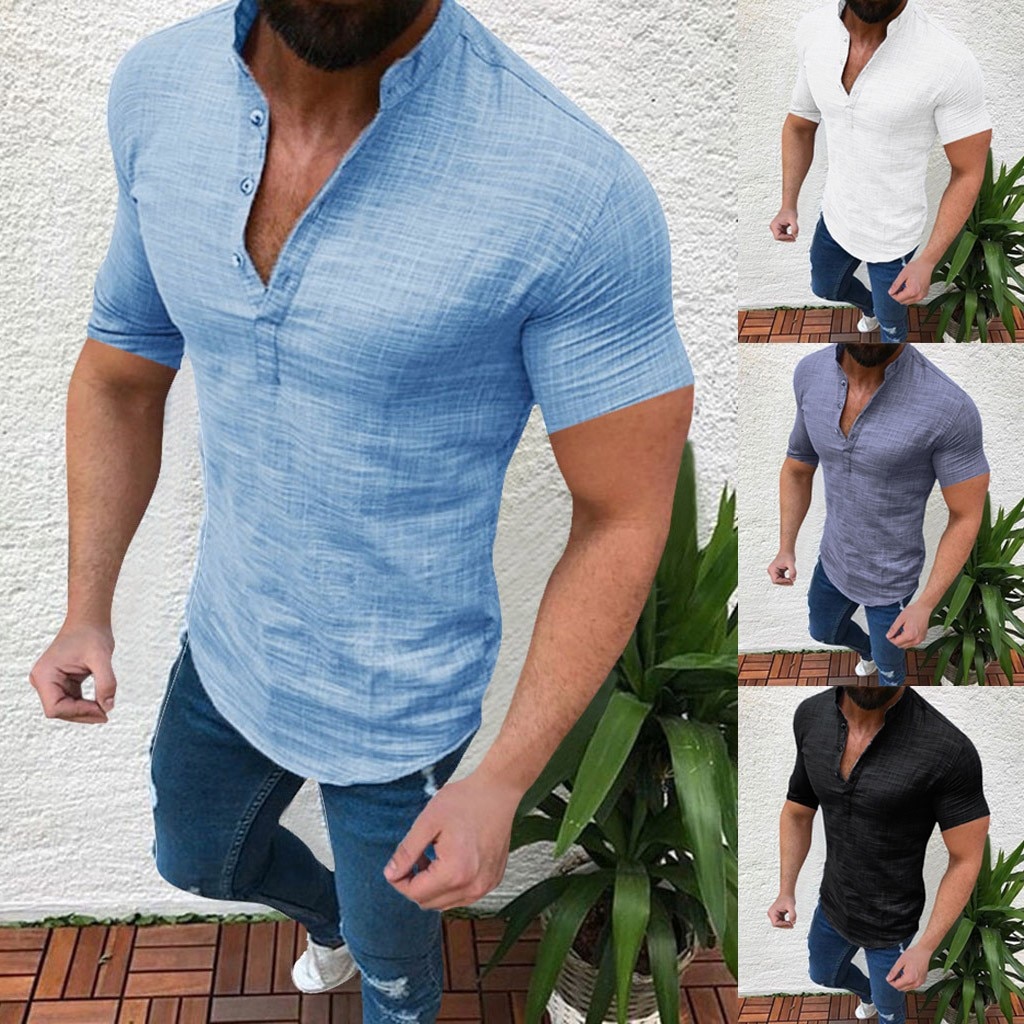 Linen Tops Mens Casual Wear