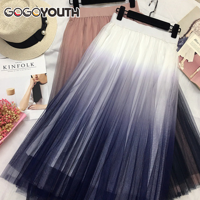 Long Tulle Skirt Gradient Color