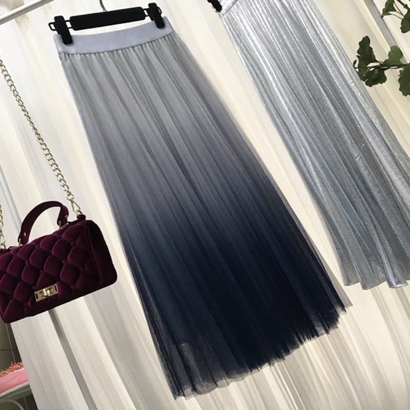 Long Tulle Skirt Gradient Color